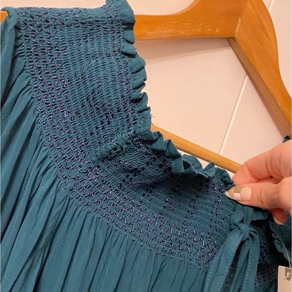 NEW Anthropologie Holding Horses Turquoise Rosario Off Shoulder Open Arm Blouse - Picture 9 of 11